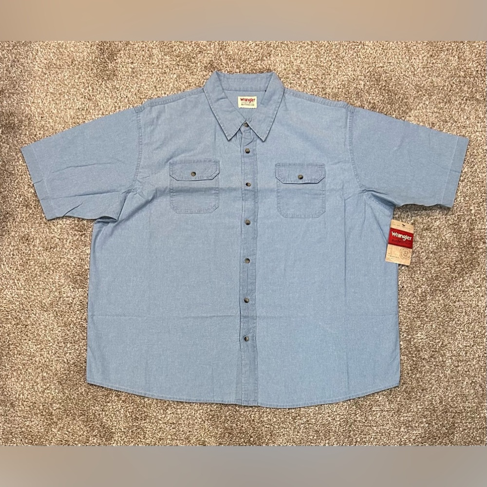 Wrangler Authentics Shirt Men's 3XL Light Blue Short Sleeve Button Up BRAND NEW!